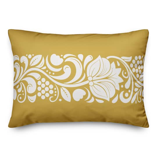 Folk Floral Yellow 14" x 20" Throw Pillow